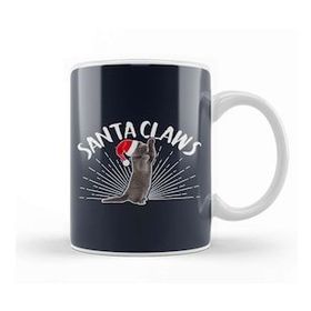 Baskı Dükkanı Santa Claws Christmas Cat Porselen 330 ml Beyaz Kupa Bardak