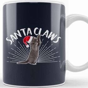 Baskı Dükkanı Santa Claws Christmas Cat Porselen 330 ml Beyaz Kupa Bardak