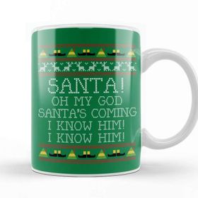 Baskı Dükkanı Santa Oh My God I Know Him Elf Quote Christmas Knit Kupa
