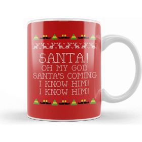 Baskı Dükkanı Santa Oh My God I Know Him Elf Quote Christmas Knit Porselen 330 ml Beyaz Kupa Bardak