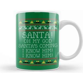 Baskı Dükkanı Santa Oh My God I Know Him Elf Quote Christmas Knit Porselen 330 ml Beyaz Kupa Bardak