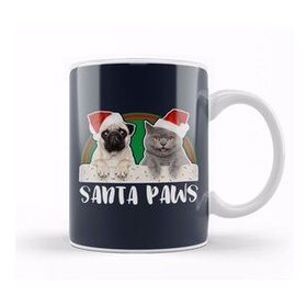 Baskı Dükkanı Santa Paws Christmas Pug And Cat Porselen 330 ml Beyaz Kupa Bardak
