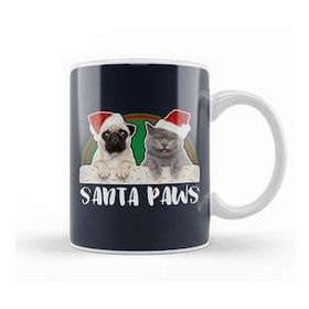 Baskı Dükkanı Santa Paws Christmas Pug And Cat Porselen 330 ml Beyaz Kupa Bardak