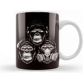 Baskı Dükkanı See Speak Hear No Evil Gorilla Japan Wise Monkeys Emoticon Kupa