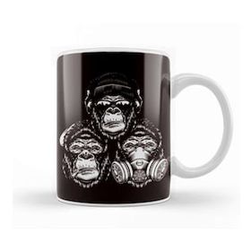 Baskı Dükkanı See Speak Hear No Evil Gorilla Japan Wise Monkeys Emoticon Kupa