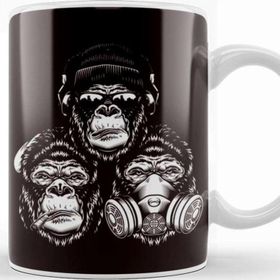 Baskı Dükkanı See Speak Hear No Evil Gorilla Japan Wise Monkeys Emoticon Kupa