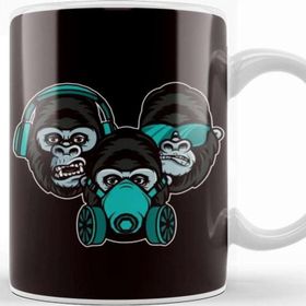 Baskı Dükkanı See Speak Hear No Evil Japan Japanese Wise Monkeys Gorilla Kupa