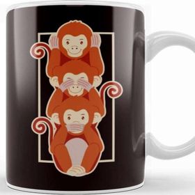 Baskı Dükkanı See Speak Hear No Evil Japan Wise Monkeys Japanese Emoticon Kupa