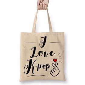 Baskı Dükkanı Seni Seviyorum Kpop Bts Exo I Love Kpop Bez Uzun Saplı Krem Rengi Çanta