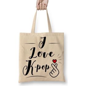 Baskı Dükkanı Seni Seviyorum Kpop Bts Exo I Love Kpop Bez Uzun Saplı Krem Rengi Çanta