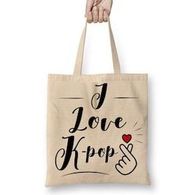 Baskı Dükkanı Seni Seviyorum Kpop Bts Exo I Love Kpop Bez Uzun Saplı Krem Rengi Çanta