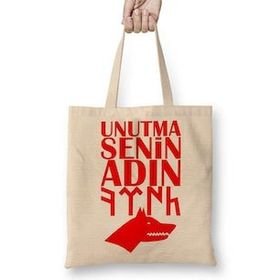 Baskı Dükkanı Senin Adın Türk Göktürk Kurt Bez Uzun Saplı Krem Rengi Çanta