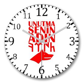 Baskı Dükkanı Senin Adın Türk Göktürk Kurt Bombeli Gerçek Cam Duvar Saati