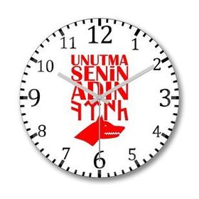 Baskı Dükkanı Senin Adın Türk Göktürk Kurt Bombeli Gerçek Cam Duvar Saati