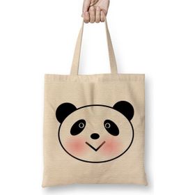 Baskı Dükkanı Sevimli Panda Bez Uzun Saplı Krem Rengi Çanta