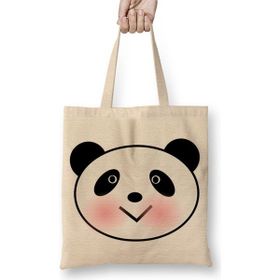 Baskı Dükkanı Sevimli Panda Bez Uzun Saplı Krem Rengi Çanta