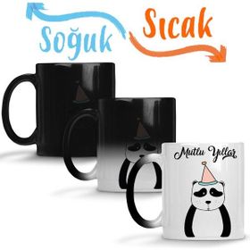 Baskı Dükkanı Sevimli Panda ile Mutlu Yıllar Sihirli Porselen Kupa
