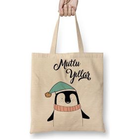 Baskı Dükkanı Sevimli Penguen Ile Mutlu Yıllar Bez Kadın Günlük Çanta