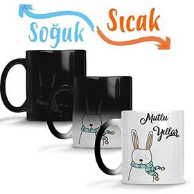 Baskı Dükkanı Sevimli Tavşan ile Mutlu Yıllar Sihirli Porselen Kupa