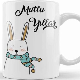 Baskı Dükkanı Sevimli Tavşan ile Mutlu Yıllar Sihirli Porselen Kupa