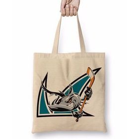 Baskı Dükkanı Shark Hockey Team Logo Bez Uzun Saplı Krem Rengi Çanta