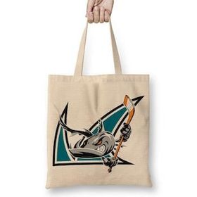 Baskı Dükkanı Shark Hockey Team Logo Bez Uzun Saplı Krem Rengi Çanta
