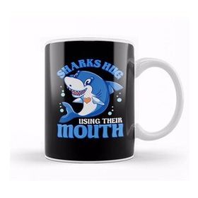 Baskı Dükkanı Sharks Hug Using Their Mouth Funny Shark Pun Kupa
