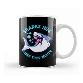 Baskı Dükkanı Sharks Hug Using Their Mouth Funny Shark Pun Kupa