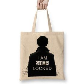 Baskı Dükkanı Sherlock I Am Sher Locked Sherlock Holmes Sherlocked Bez Uzun Saplı Krem Rengi Çanta