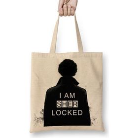 Baskı Dükkanı Sherlock I Am Sher Locked Sherlock Holmes Sherlocked Bez Uzun Saplı Krem Rengi Çanta