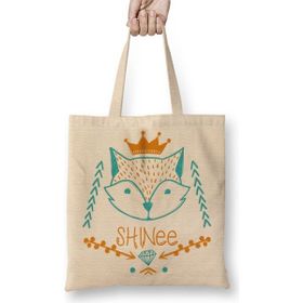 Baskı Dükkanı Shinee Bez Uzun Saplı Krem Rengi Çanta