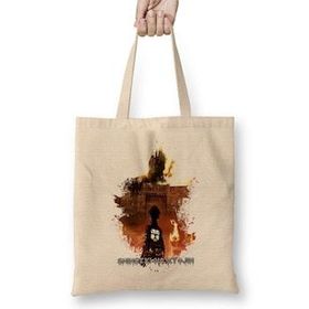 Baskı Dükkanı Shingeki No Kyojin Ataque Dos Titas Bez Uzun Saplı Krem Rengi Çanta