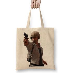 Baskı Dükkanı Shroud Playerunknowns Battlegrounds Pubg Bez Uzun Saplı Krem Rengi Çanta