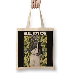 Baskı Dükkanı Silence Rms Will Tigre Bez Uzun Saplı Krem Rengi Çanta