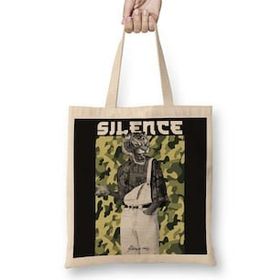 Baskı Dükkanı Silence Rms Will Tigre Bez Uzun Saplı Krem Rengi Çanta