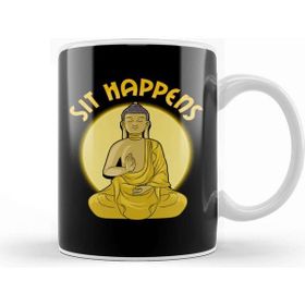 Baskı Dükkanı Sit Happens Funny Meditation Pun Monk Meditating Kupa