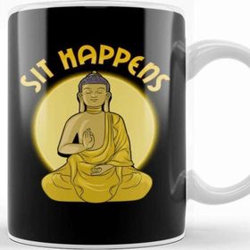 Baskı Dükkanı Sit Happens Funny Meditation Pun Monk Meditating Kupa