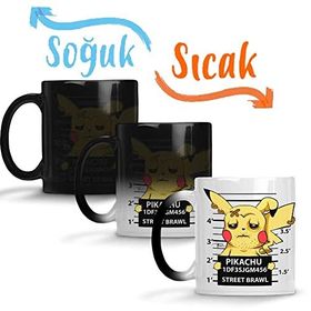 Baskı Dükkanı SK1031 Pikachu Bad Boy Pokemon Sihirli Porselen Bardak Kupa