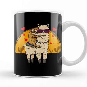 Baskı Dükkanı Sloth Riding Llama Cute Fluffy Lama & Sleepy Sloth Kupa