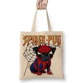 Baskı Dükkanı Spider Pug Köpek Örümcek Adam Bez Çanta