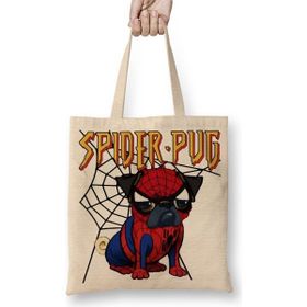 Baskı Dükkanı Spider Pug Köpek Örümcek Adam Bez Çanta