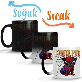 Baskı Dükkanı Spider Pug Köpek Örümcek Adam Sihirli Porselen Kupa