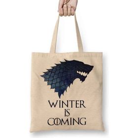 Baskı Dükkanı Stark Logo Game Of Thrones Bez Uzun Saplı Krem Rengi Çanta