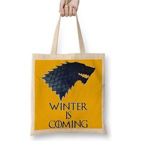 Baskı Dükkanı Stark Logo Game Of Thrones Bez Uzun Saplı Krem Rengi Çanta