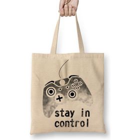 Baskı Dükkanı Stay In Control Bez Uzun Saplı Krem Rengi Çanta