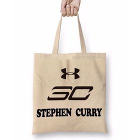 Baskı Dükkanı Stephen Curry Golden State Nba Bez Uzun Saplı Krem Rengi Çanta