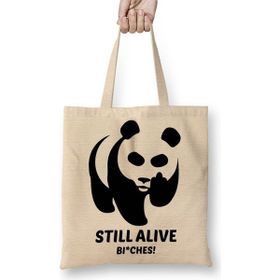 Baskı Dükkanı Still Alive Panda Bez Uzun Saplı Krem Rengi Çanta