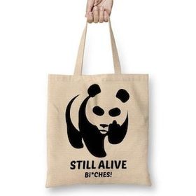 Baskı Dükkanı Still Alive Panda Bez Uzun Saplı Krem Rengi Çanta