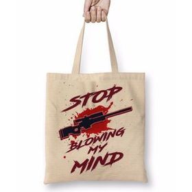 Baskı Dükkanı Stop Blowing My Mind Bez Uzun Saplı Krem Rengi Çanta