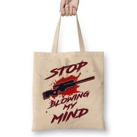 Baskı Dükkanı Stop Blowing My Mind Bez Uzun Saplı Krem Rengi Çanta